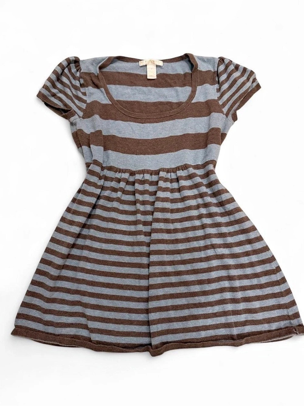 Vintage HILLARD & HANSEN Striped Babydoll Top in Brown & Blue Size Small Like Ne